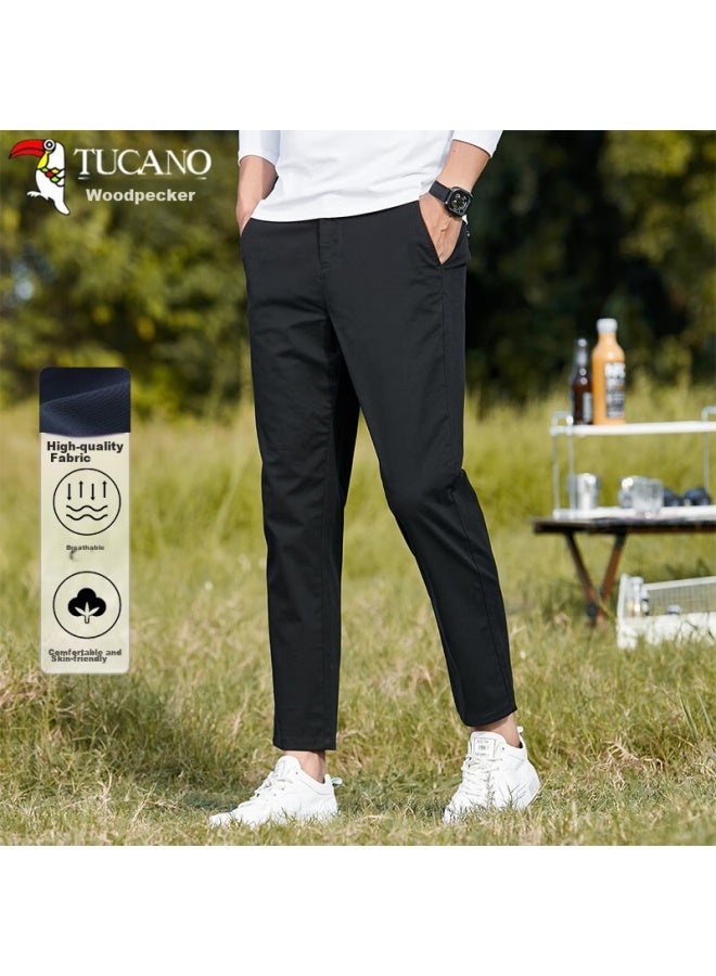 Tucano Casual Pants For Men, Summer Business Casual Straight-leg Slim-fit Solid Color Versatile Long Dress Pants, Men's Clothing, Black, Size 28 - Image 1