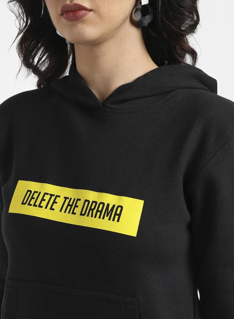 Campus Sutra Delete The Drama Hoodie With Kangaroo Pockets
