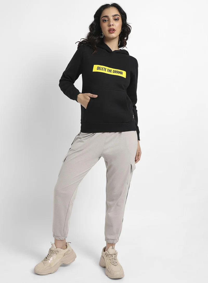 Campus Sutra Delete The Drama Hoodie With Kangaroo Pockets