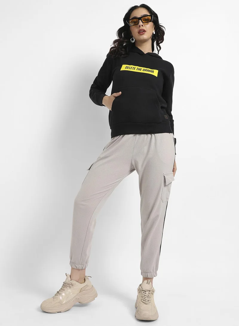 Campus Sutra Delete The Drama Hoodie With Kangaroo Pockets