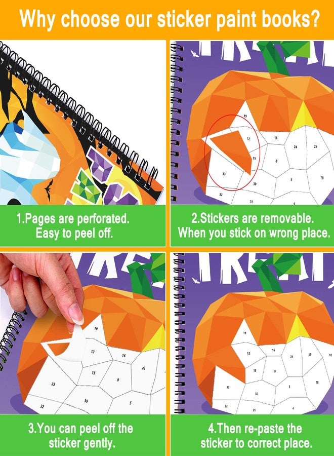 TBEEJ 2PCS Halloween Crafts for Kids Ages 4-8 Sticker Paint Books Includes Pumpkin Mummy Witch Monster and More Designs Gift Party Create 20 Pictures（Sticker Sheets are Separate） - Image 4