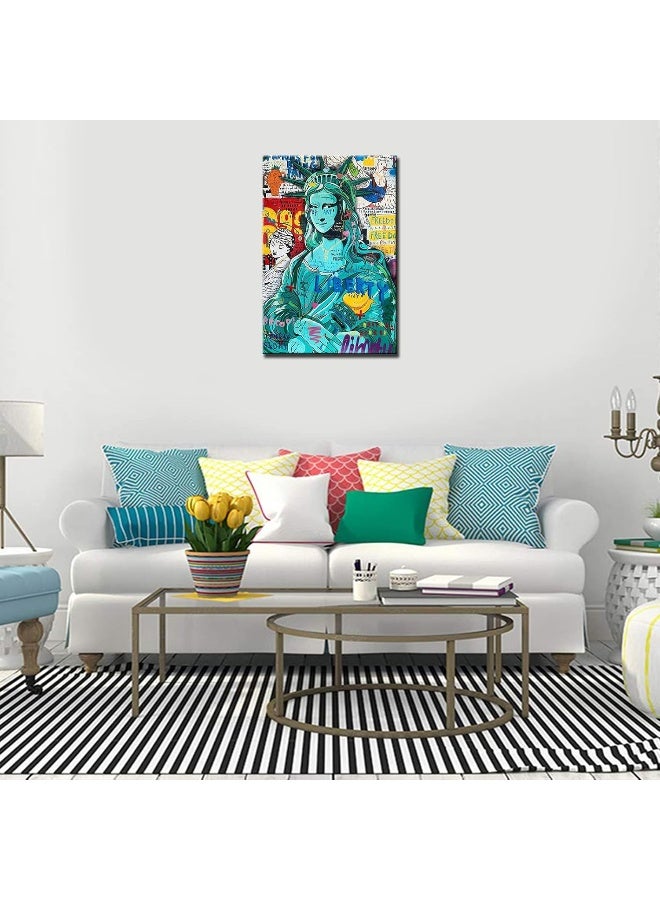 Tucocoo Paintings for Living Room Street Graffiti Pictures 1 Panel Canvas Teal Statue of Liberty Wall Art Contemporary Artwork Home Decor Wooden Framed Ready to Hang Posters and Prints 24x36inch - Image 2