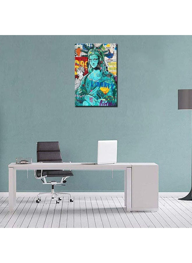 Tucocoo Paintings for Living Room Street Graffiti Pictures 1 Panel Canvas Teal Statue of Liberty Wall Art Contemporary Artwork Home Decor Wooden Framed Ready to Hang Posters and Prints 24x36inch - Image 4