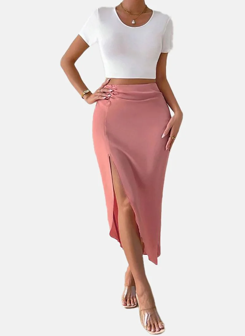 يونيكي Pink Solid Slim Fit Midi Skirt