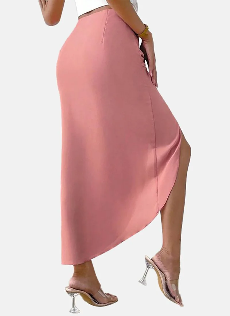 يونيكي Pink Solid Slim Fit Midi Skirt