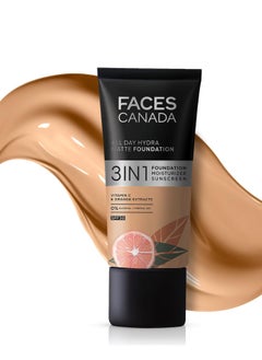 FACESCANADA All Day Hydra Matte Foundation Cream| 3-In-1 Foundation + Moisturizer + Spf 30 | 24 Hr Aloe Hydration & Vitamin C | 10Hr Long Wear | Medium To High Buildable Coverage | Soft Sand | 25Ml