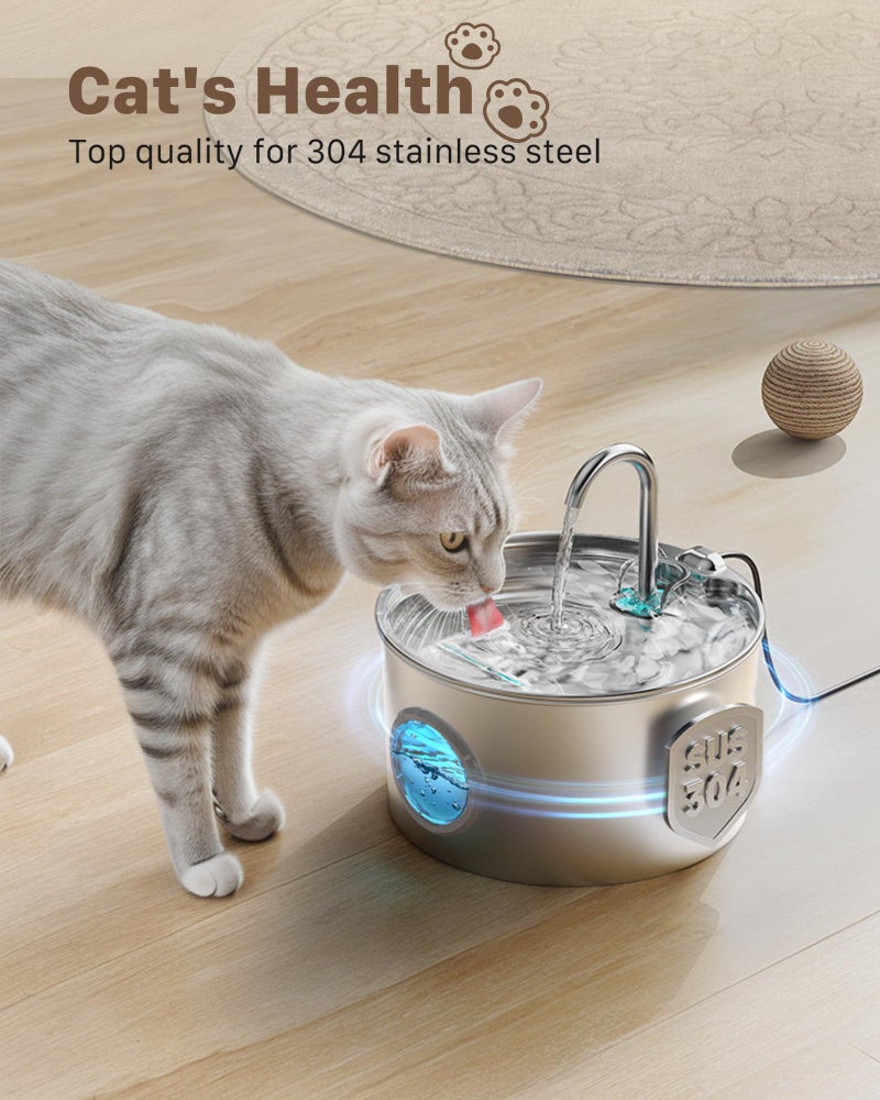GIOTOHUN Cat Water Fountain Stainless Steel: 74oz/2.2L Cat Fountain for Drinking - Pet Water Fountain for Cats Inside - Quiet Cats Water Bowl Dispenser - Kitty Drinking Fountains - for Pets& Small Animals - Image 2