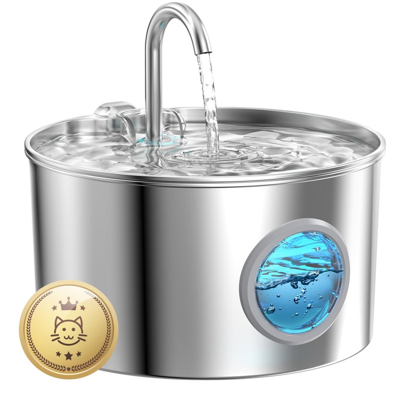 GIOTOHUN Cat Water Fountain Stainless Steel: 74oz/2.2L Cat Fountain for Drinking - Pet Water Fountain for Cats Inside - Quiet Cats Water Bowl Dispenser - Kitty Drinking Fountains - for Pets& Small Animals - Image 1