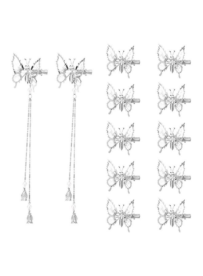 ccHuDE 12 Pcs 3D Moving Butterfly Hair Clips Small Metal Butterfly Hair Barrettes Cute Butterflies Hairpins Clamps Elegant Butterfly Hair Accessories with Tassel Silver - Image 1