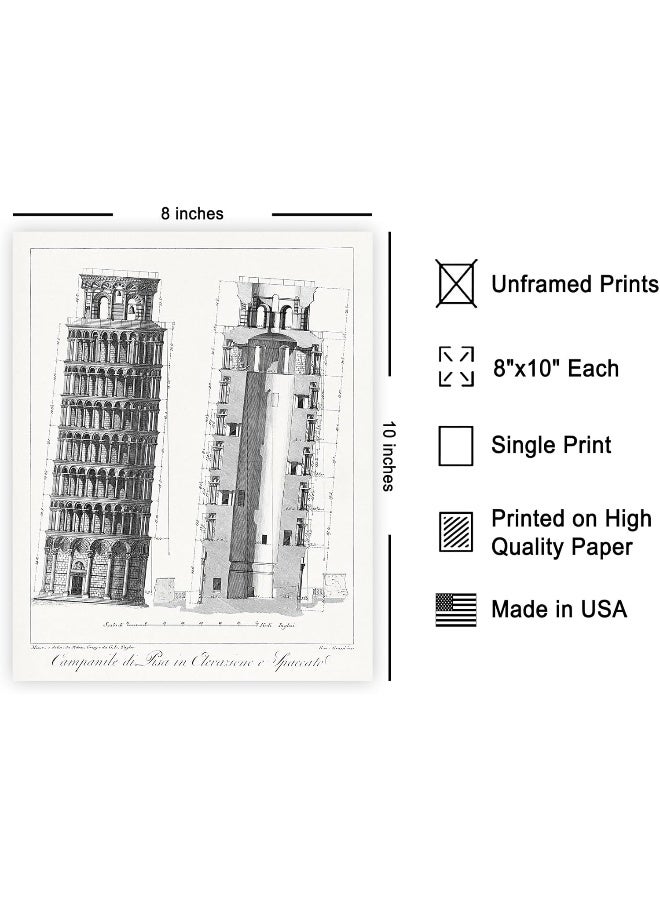Poster Master Vintage Leaning Tower Of Pisa Poster - Retro Blueprint Print - Architecture Art - Gift For Men, Women & Architect - Wall Decor For Living Room, Office Or Dorm - 8X10 Unframed Wall Art - Image 2