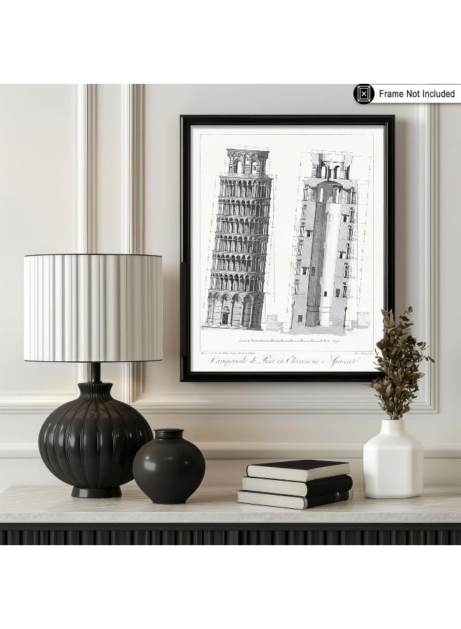 Poster Master Vintage Leaning Tower Of Pisa Poster - Retro Blueprint Print - Architecture Art - Gift For Men, Women & Architect - Wall Decor For Living Room, Office Or Dorm - 8X10 Unframed Wall Art - Image 3
