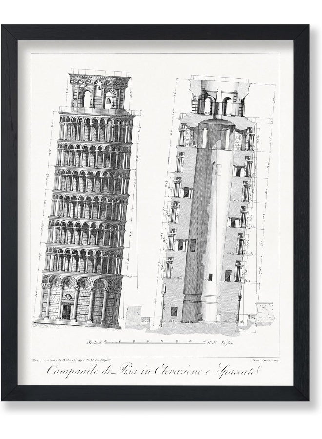Poster Master Vintage Leaning Tower Of Pisa Poster - Retro Blueprint Print - Architecture Art - Gift For Men, Women & Architect - Wall Decor For Living Room, Office Or Dorm - 8X10 Unframed Wall Art - Image 1