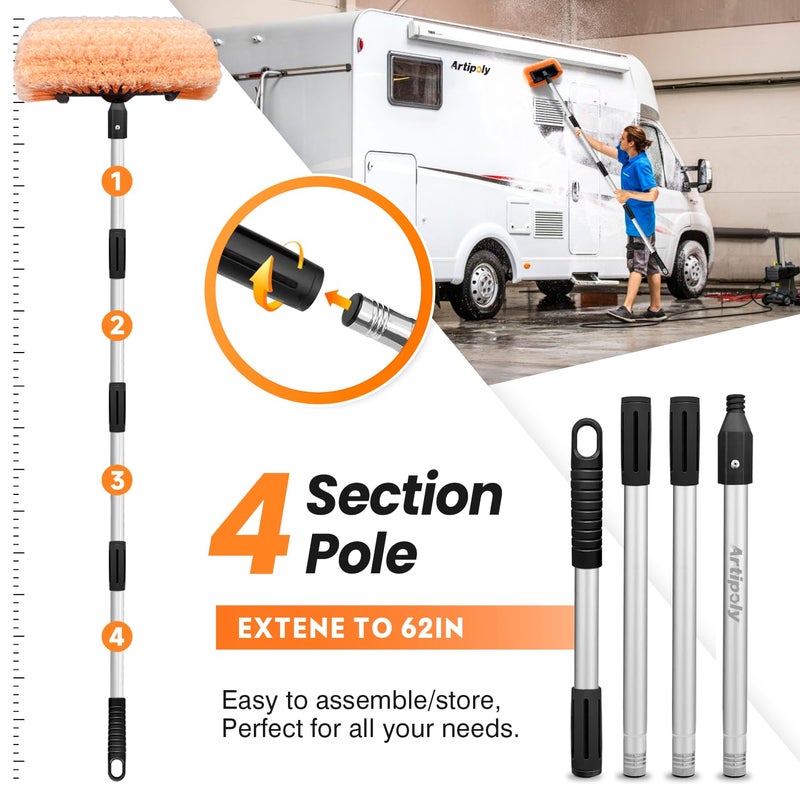 ARTIPOLY 65" Five-Sided Car Wash Brush with Extension Pole, Car Wash 12" Dip Soft Five-Sided Brush, No Scratch Car Cleaning Brush Supplies for RV Boat Truck SUV, House Siding, Snow - Image 3