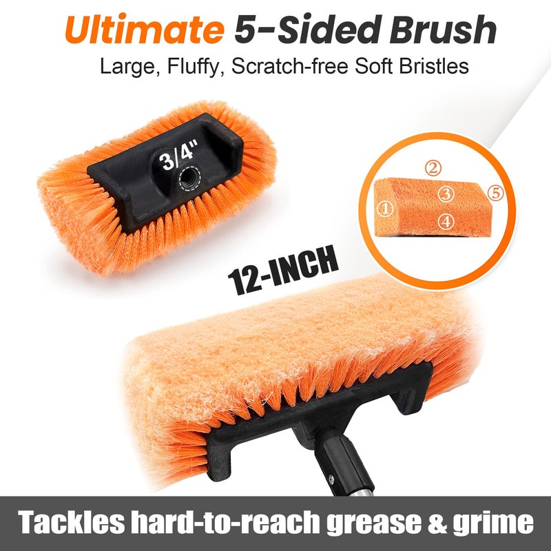 ARTIPOLY 65" Five-Sided Car Wash Brush with Extension Pole, Car Wash 12" Dip Soft Five-Sided Brush, No Scratch Car Cleaning Brush Supplies for RV Boat Truck SUV, House Siding, Snow - Image 2