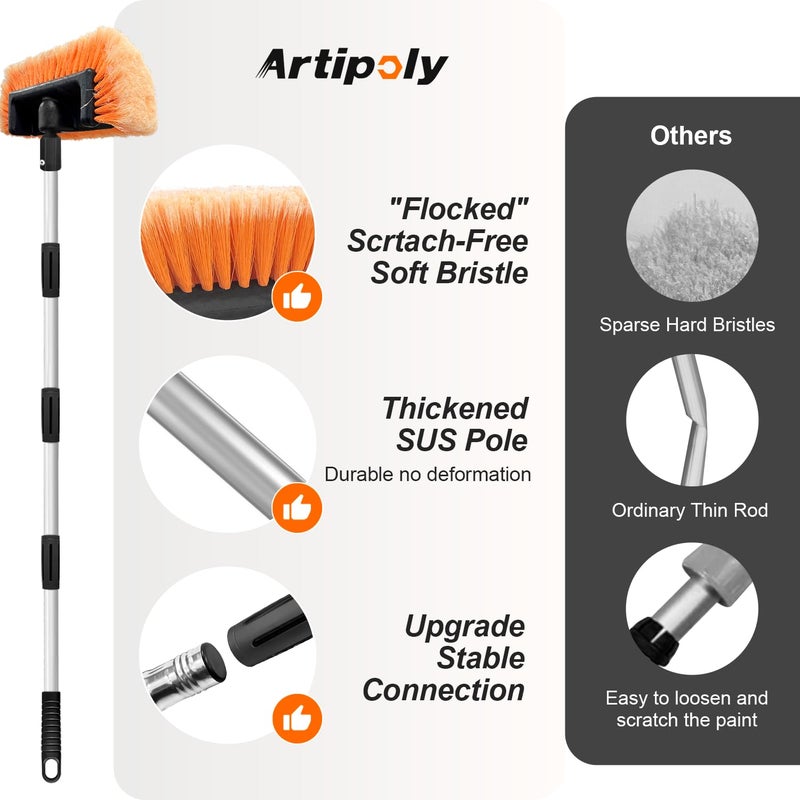 ARTIPOLY 65" Five-Sided Car Wash Brush with Extension Pole, Car Wash 12" Dip Soft Five-Sided Brush, No Scratch Car Cleaning Brush Supplies for RV Boat Truck SUV, House Siding, Snow - Image 5