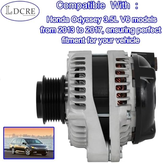 LDCRE High Output 130 Amp Alternator, Compatible with 2013-2017 Honda Odyssey 3.5L V6, OE Replacement, Replaces 11775, 11775N, 400-52718R, 31100-RV0-A11, 104211-8520, CSK52 - Image 4