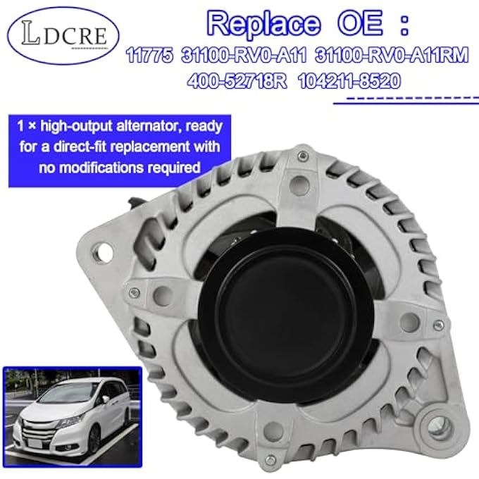 LDCRE High Output 130 Amp Alternator, Compatible with 2013-2017 Honda Odyssey 3.5L V6, OE Replacement, Replaces 11775, 11775N, 400-52718R, 31100-RV0-A11, 104211-8520, CSK52 - Image 3