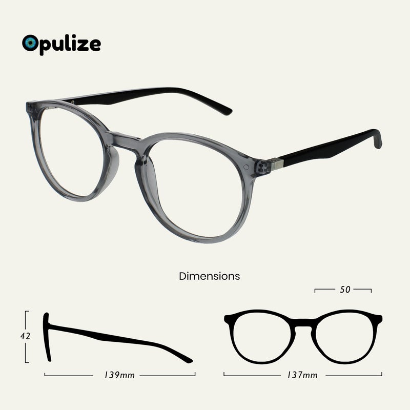 OPULIZE MET Blue Light Blocking Glasses for Women Men - Slim Round Frame - Improve Sleep - Computer Gaming - Anti Glare - Spring Hinges - Transparaent Grey 0.00 - Image 2