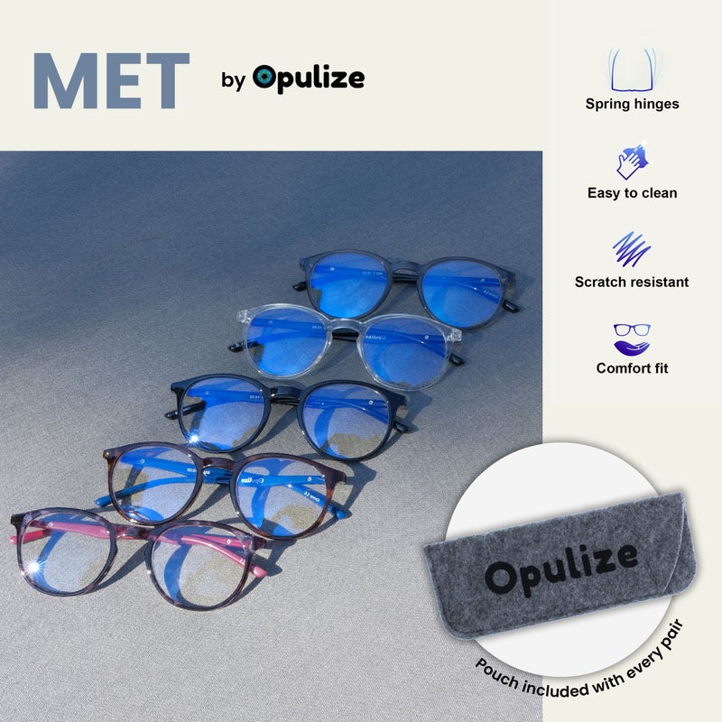 OPULIZE MET Blue Light Blocking Glasses for Women Men - Slim Round Frame - Improve Sleep - Computer Gaming - Anti Glare - Spring Hinges - Transparaent Grey 0.00 - Image 4