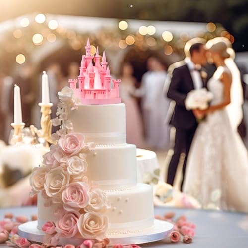 Baquler Castle Cake Topper Figurine Wedding Cake Topper Birthday Castle Night Light USB Rechargeable Princess Night Light for Wedding Birthday Party Decor(Pink) - Image 5