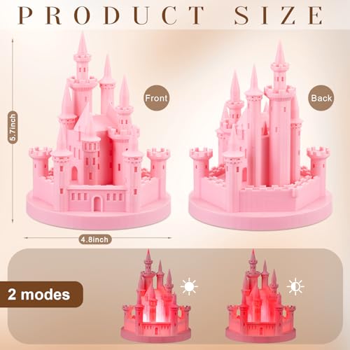 Baquler Castle Cake Topper Figurine Wedding Cake Topper Birthday Castle Night Light USB Rechargeable Princess Night Light for Wedding Birthday Party Decor(Pink) - Image 2
