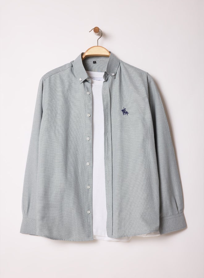 trendyol Khaki Regular Fit Embroidery Detail Smart Shirt - Image 3