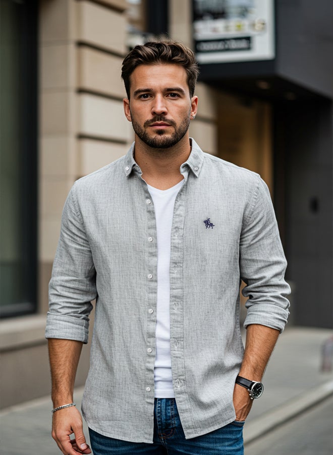 trendyol Khaki Regular Fit Embroidery Detail Smart Shirt - Image 2