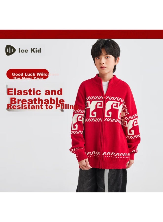 Souhait Kids Boys Girls Sweater Spring New Children's Knitwear Classic Red 140 - Image 1