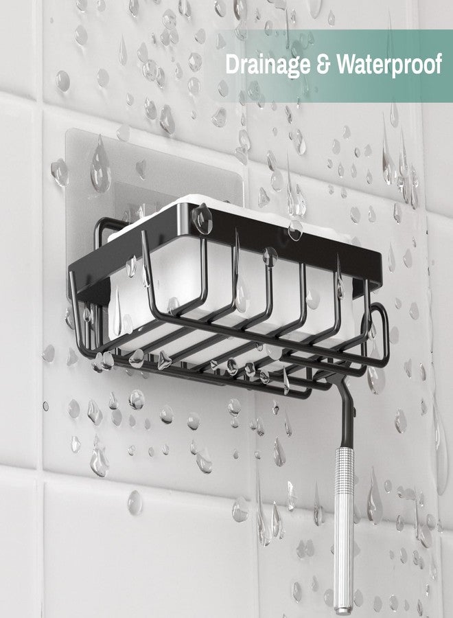 Oasiteege Adhesive Soap Bar Holder for Shower Wall, Self Draining Soap Dish Container Caddy Saver with 2 Hooks for Razor Loofah, Shampoo Sponge Tray Case Box for Bathroom Kitchen Sink, Black - Image 3