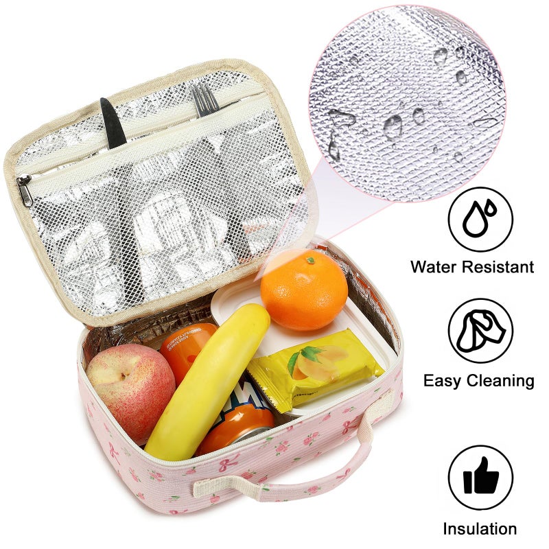 Bluboon Kids Girls Lunch Bag Insulated Lunch Box for school Corduroy Lunch Cooler Organizer School Kids Lunch Tote - Image 3