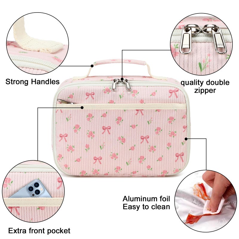 Bluboon Kids Girls Lunch Bag Insulated Lunch Box for school Corduroy Lunch Cooler Organizer School Kids Lunch Tote - Image 4