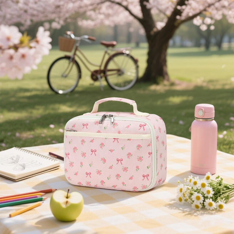 Bluboon Kids Girls Lunch Bag Insulated Lunch Box for school Corduroy Lunch Cooler Organizer School Kids Lunch Tote - Image 5