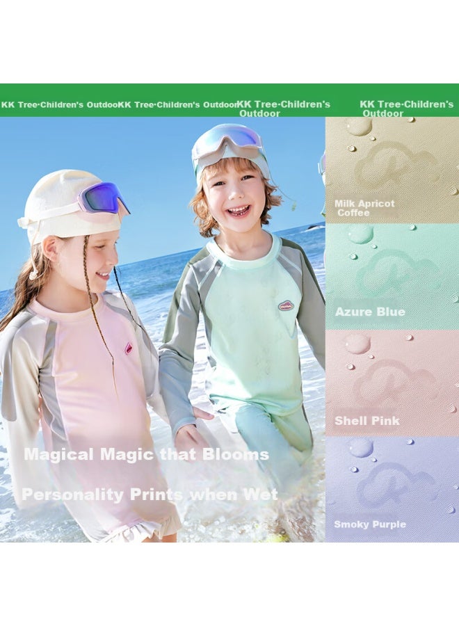 Kocotree Kk Tree Children's Uv Protection Chlorine Resistant Long Sleeve Split Body Boys Girls Swimsuit Color Block Lavender 120 - Image 4