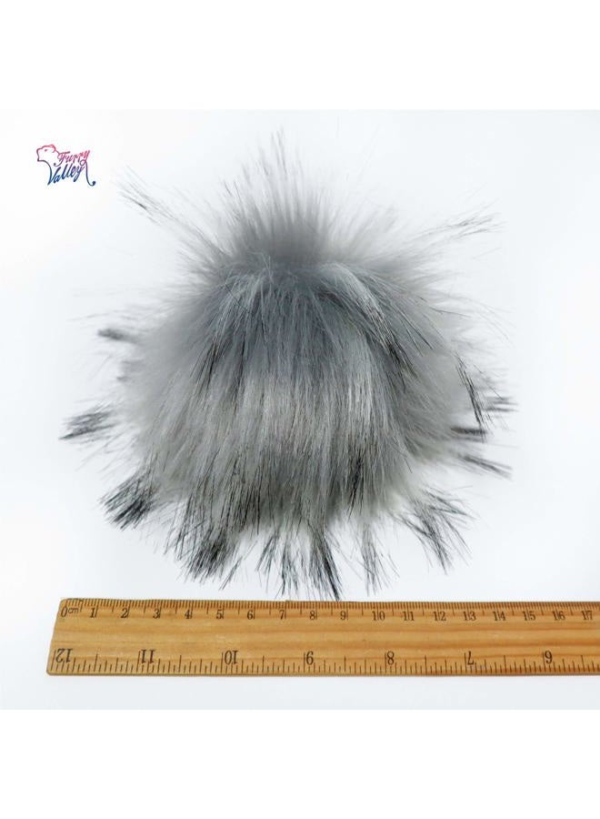 Furryvalley Faux Fur Pompom 6pcs DIY Crafts Fluffy Balls for Hat Shoes Scarves with Snap Fastener Removable Knitting Hat Accessories 6 Inch Extra Large (Gray) - Image 3