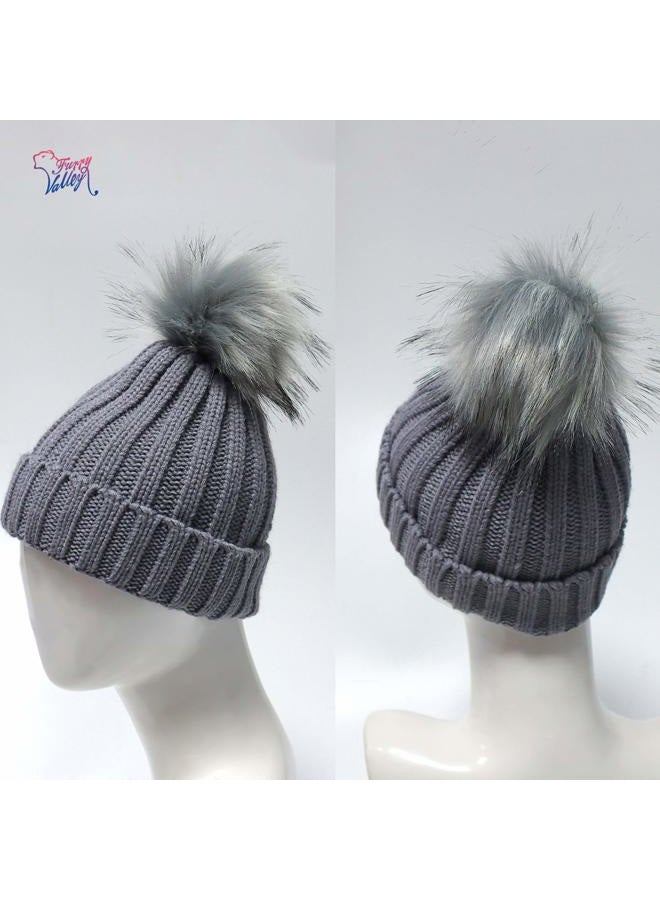 Furryvalley Faux Fur Pompom 6pcs DIY Crafts Fluffy Balls for Hat Shoes Scarves with Snap Fastener Removable Knitting Hat Accessories 6 Inch Extra Large (Gray) - Image 4