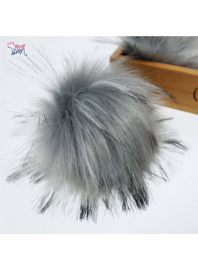 Furryvalley Faux Fur Pompom 6pcs DIY Crafts Fluffy Balls for Hat Shoes Scarves with Snap Fastener Removable Knitting Hat Accessories 6 Inch Extra Large (Gray) - Image 2