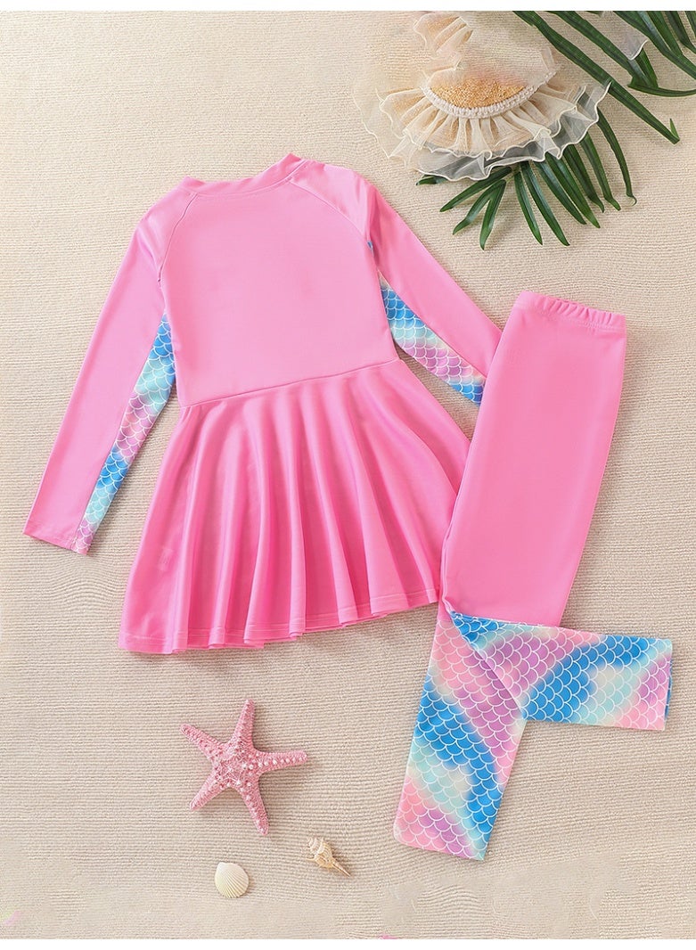 ZNARO Girls Long Sleeve Swimsuit Set, 2 Piece Modest Swimwear with UPF 50+ UV Protection, Rash Guard Full Coverage Bathing Suit for 8-12 Years, Ideal for Beach, Pool & Swim Lessons (Pink, 10 Years) - Image 2