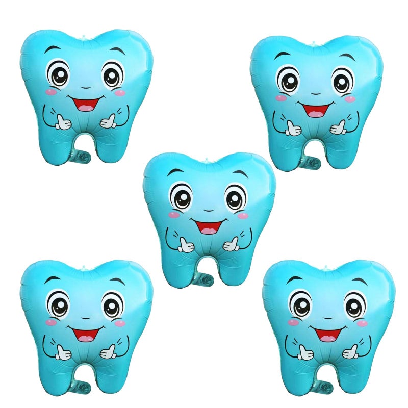 OHLIGEI 5PCS Blue Tooth Shaped Foil Balloons Teeth Mylar Balloons Tooth Inflatable Balloons for Tooth Themed Birthday Party Decorations Blue - Image 3