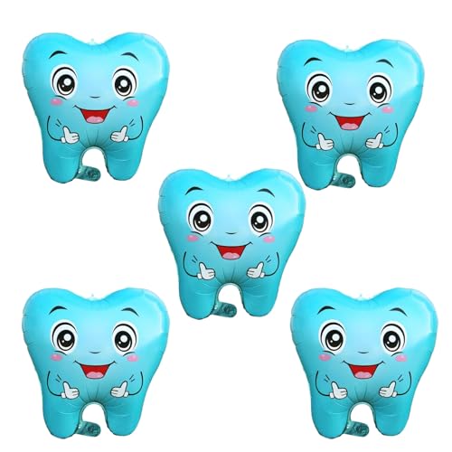 OHLIGEI 5PCS Blue Tooth Shaped Foil Balloons Teeth Mylar Balloons Tooth Inflatable Balloons for Tooth Themed Birthday Party Decorations Blue - Image 1