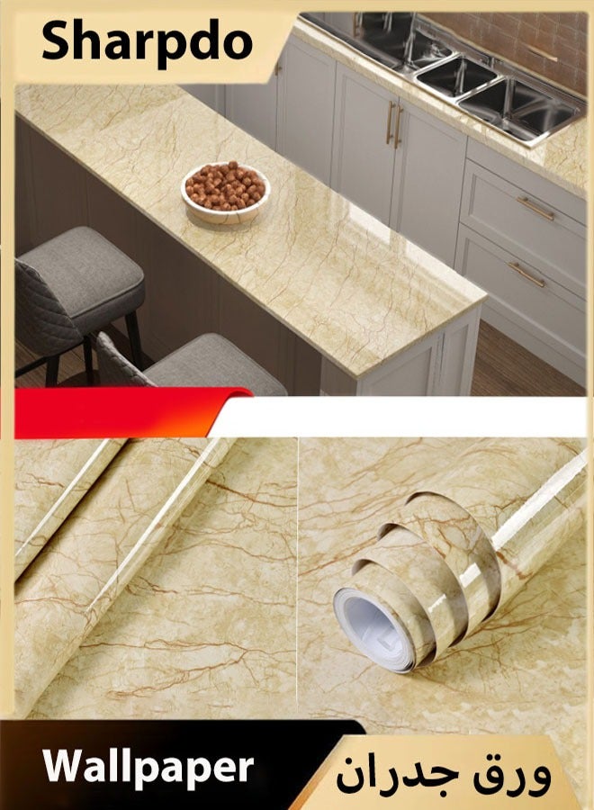 Sharpdo Sandalwood Yellow Wallpaper Yellow Peel and Stick Wallpaper Marble Counter Top Stick on Wallpaper Backsplash Self Adhesive Wallpaper (Sandalwood Yellow Stripe, 3m×60cm) - Image 1