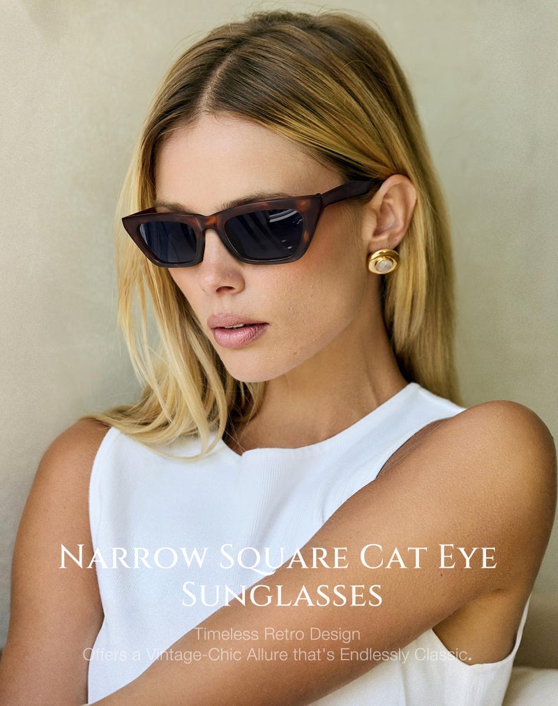 Fozono Narrow Square Cat Eye Sunglasses for Women | Retro Vintage-Chic UV400 Protection Driving shades, Petite-Friendly for Beach, Vacations & Daily Wear - Image 2