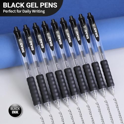 Sikao Black Gel Pens Bulk 30 Pack, 0.7mm Fine Point Smooth Writing No-Smudge Black Ink, Retractable Click Pens with CLOUD TOUCH Grip, Comfortable Gel Rollerball Pens for Office, School, Teachers & Servers - Image 2
