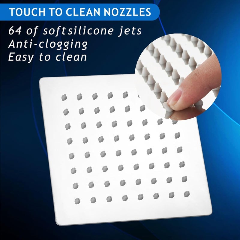 Voolan Rain Shower head, High Pressure Shower Head Made of 304 Stainless Steel, Relaxed Shower Experience Even at Low Water Flow and Pressure (6" Chrome) - Image 3