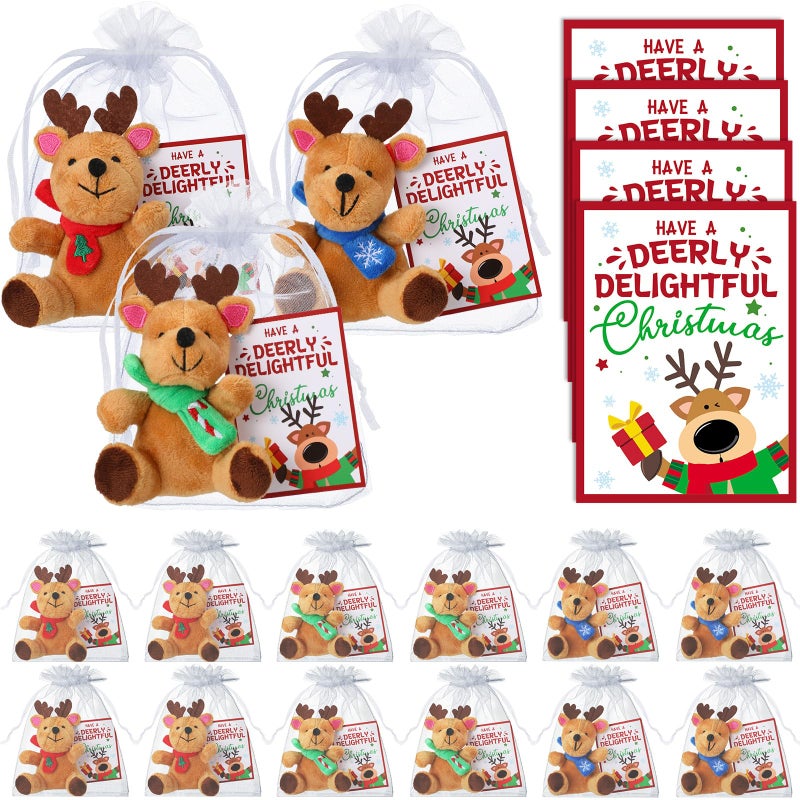 Silipull 12 Pcs Christmas Stuffed Reindeers with Holiday Icon Scarf Xmas Deer Gifts 4 Plush Elk Animal Toy for Adults Teacher Gifts Family Reunions Holiday Events - Image 3