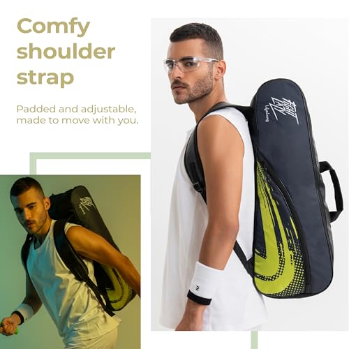 Lifelong Polyester Badminton Kit Bag for Men & Women | Dual Compartment, Personal Care Pouch | Water-Resistant, Soft Pads, Adjustable Strap | for Badminton, Gym & Outdoor Use (Black & Green) - Image 3