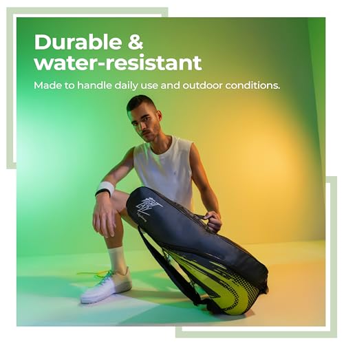 Lifelong Polyester Badminton Kit Bag for Men & Women | Dual Compartment, Personal Care Pouch | Water-Resistant, Soft Pads, Adjustable Strap | for Badminton, Gym & Outdoor Use (Black & Green) - Image 4