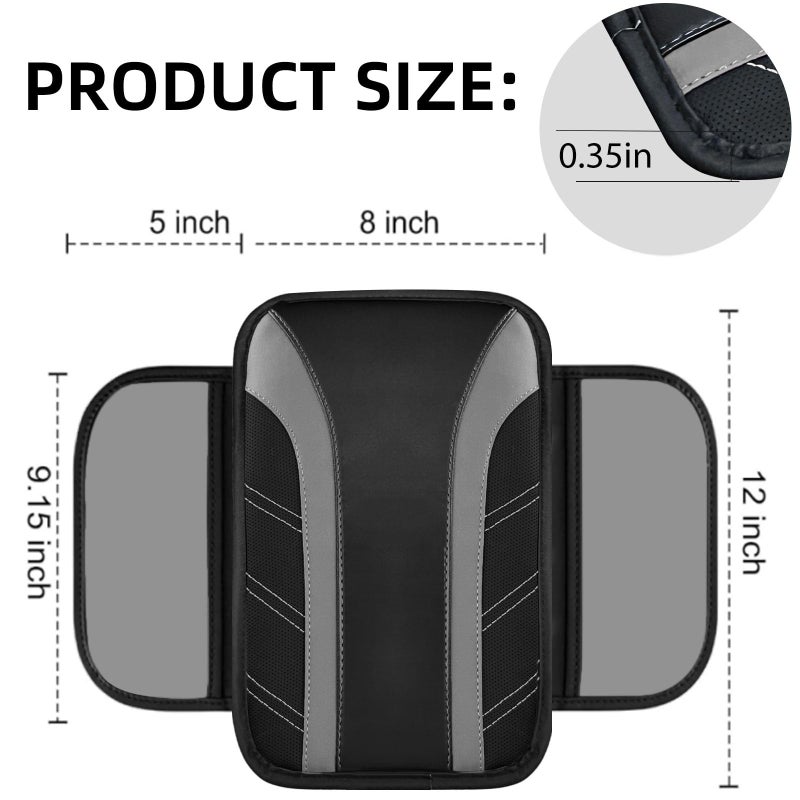 NBTEPEM 6 Pcs Gray Car Accessories Set, Sport Leather Steering Wheel Cover 14.5-15inch Universal, Microfiber Leather Car Center Console Cover, Seat Belt Cushion, Cup Holder Coaster (Black-Gray) - Image 5