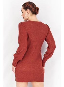 BB Dakota by Steve Madden Women Ribbed Long Sleeve Mini Sweater Dress, Rust  - Image 2