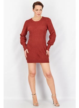 BB Dakota by Steve Madden Women Ribbed Long Sleeve Mini Sweater Dress, Rust  - Image 4