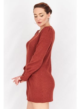 BB Dakota by Steve Madden Women Ribbed Long Sleeve Mini Sweater Dress, Rust  - Image 3